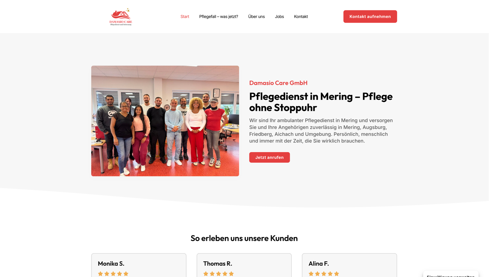 Webdesign Referenz – Damasio Care Pflegedienst